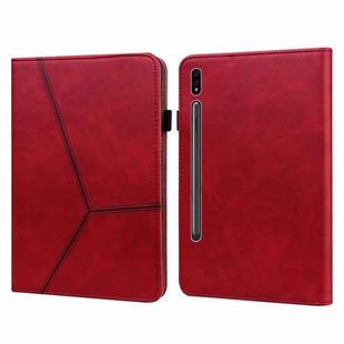 For Samsung Galaxy Tab S9+ / S9 FE+ Solid Color Stripe Embossed Leather Tablet Case(Red)