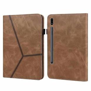 For Samsung Galaxy Tab S9+ / S9 FE+ Solid Color Stripe Embossed Leather Tablet Case(Brown)