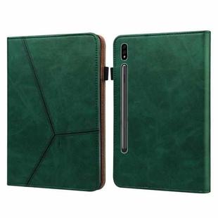 For Samsung Galaxy Tab S9 / S9 FE Solid Color Stripe Embossed Leather Tablet Case(Green)