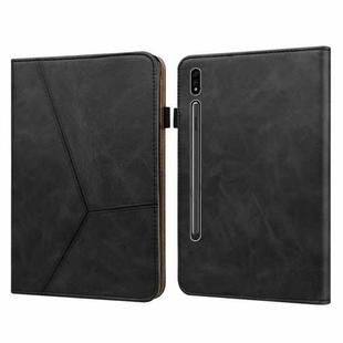 For Samsung Galaxy Tab S7 / S8 Solid Color Stripe Embossed Leather Tablet Case(Black)