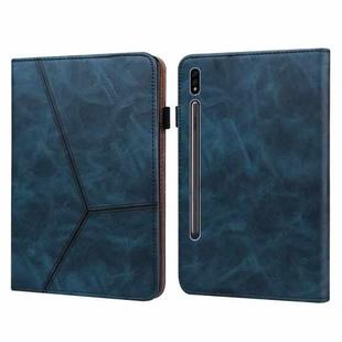 For Samsung Galaxy Tab S7 / S8 Solid Color Stripe Embossed Leather Tablet Case(Blue)
