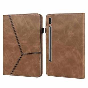 For Samsung Galaxy Tab S7 / S8 Solid Color Stripe Embossed Leather Tablet Case(Brown)