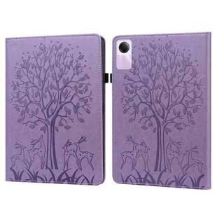 For Xiaomi Redmi Pad SE Tree & Deer Embossed Leather Tablet Case(Purple)