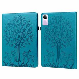 For Xiaomi Redmi Pad SE Tree & Deer Embossed Leather Tablet Case(Blue)