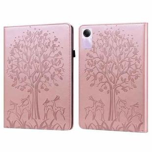 For Xiaomi Redmi Pad SE Tree & Deer Embossed Leather Tablet Case(Pink)
