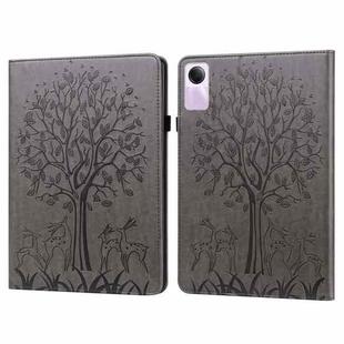 For Xiaomi Redmi Pad SE Tree & Deer Embossed Leather Tablet Case(Grey)