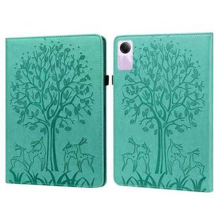 For Xiaomi Redmi Pad SE Tree & Deer Embossed Leather Tablet Case(Green)