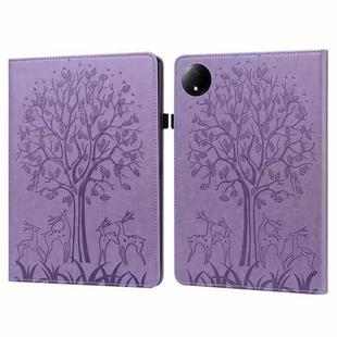 For Xiaomi Redmi Pad SE 8.7 Tree & Deer Embossed Leather Tablet Case(Purple)