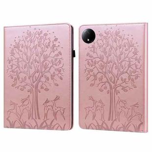 For Xiaomi Redmi Pad SE 8.7 Tree & Deer Embossed Leather Tablet Case(Pink)