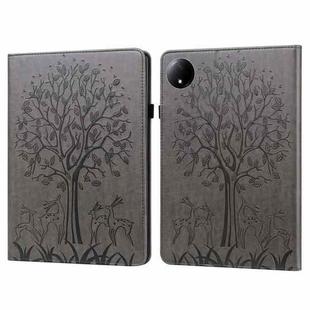 For Xiaomi Redmi Pad SE 8.7 Tree & Deer Embossed Leather Tablet Case(Grey)