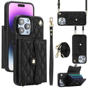 For iPhone 15 Pro Max Crossbody Rhombic Horizontal Wallet Leather Phone Case(Black)