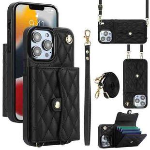 For iPhone 13 Pro Crossbody Rhombic Horizontal Wallet Leather Phone Case(Black)
