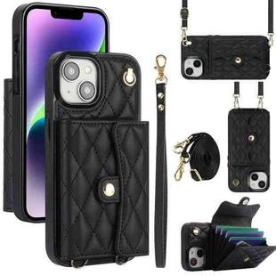 For iPhone 13 Crossbody Rhombic Horizontal Wallet Leather Phone Case(Black)