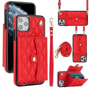 For iPhone 12 / 12 Pro Crossbody Rhombic Horizontal Wallet Leather Phone Case(Red)