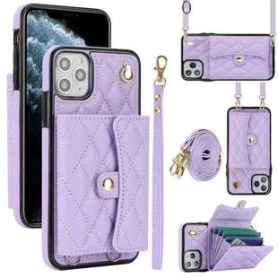 For iPhone 12 / 12 Pro Crossbody Rhombic Horizontal Wallet Leather Phone Case(Purple)