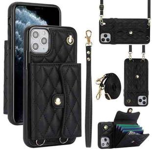 For iPhone 11 Pro Crossbody Rhombic Horizontal Wallet Leather Phone Case(Black)