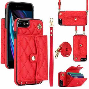 For iPhone 8 Plus / 7 Plus Crossbody Rhombic Horizontal Wallet Leather Phone Case(Red)