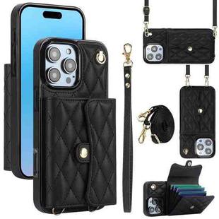 For iPhone 16 Pro Max Crossbody Rhombic Horizontal Wallet Leather Phone Case(Black)