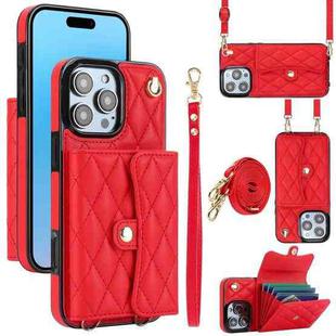 For iPhone 16 Pro Max Crossbody Rhombic Horizontal Wallet Leather Phone Case(Red)