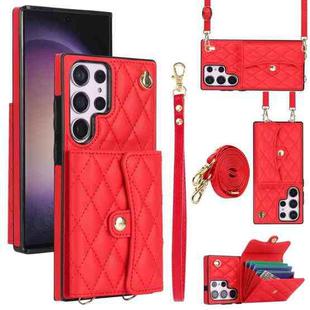 For Samsung Galaxy S23 Ultra 5G Crossbody Rhombic Horizontal Wallet Leather Phone Case(Red)