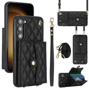 For Samsung Galaxy S23+ 5G Crossbody Rhombic Horizontal Wallet Leather Phone Case(Black)