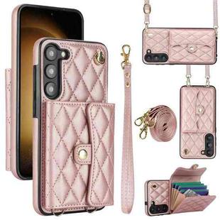 For Samsung Galaxy S23+ 5G Crossbody Rhombic Horizontal Wallet Leather Phone Case(Rose Gold)