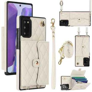 For Samsung Galaxy Note20 Crossbody Rhombic Horizontal Wallet Leather Phone Case(White)