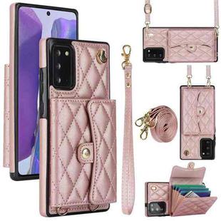 For Samsung Galaxy Note20 Crossbody Rhombic Horizontal Wallet Leather Phone Case(Rose Gold)