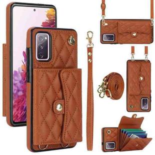For Samsung Galaxy S20 FE Crossbody Rhombic Horizontal Wallet Leather Phone Case(Brown)