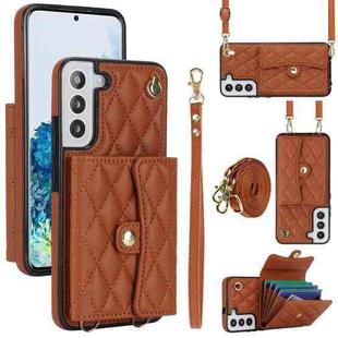 For Samsung Galaxy S22 5G Crossbody Rhombic Horizontal Wallet Leather Phone Case(Brown)