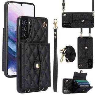 For Samsung Galaxy S21 FE 5G Crossbody Rhombic Horizontal Wallet Leather Phone Case(Black)