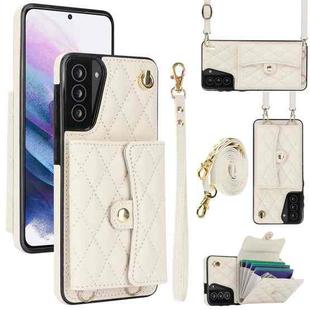 For Samsung Galaxy S21 5G Crossbody Rhombic Horizontal Wallet Leather Phone Case(White)
