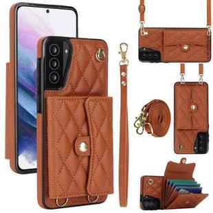 For Samsung Galaxy S21 5G Crossbody Rhombic Horizontal Wallet Leather Phone Case(Brown)