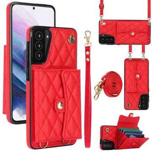 For Samsung Galaxy S21+ 5G Crossbody Rhombic Horizontal Wallet Leather Phone Case(Red)