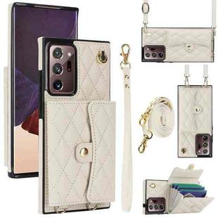 For Samsung Galaxy Note20 Ultra Crossbody Rhombic Horizontal Wallet Leather Phone Case(White)