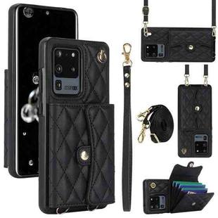 For Samsung Galaxy S20 Ultra Crossbody Rhombic Horizontal Wallet Leather Phone Case(Black)