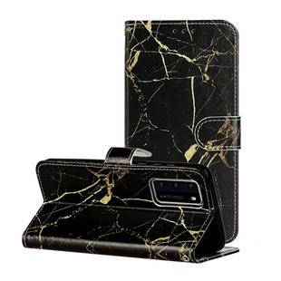 For Huawei P40 Colored Drawing Marble Pattern Horizontal Flip PU Leather Case with Holder & Card Slots & Wallet(Black Gold Marble)