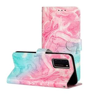 For Huawei P40 Colored Drawing Marble Pattern Horizontal Flip PU Leather Case with Holder & Card Slots & Wallet(Pink Green Marble)