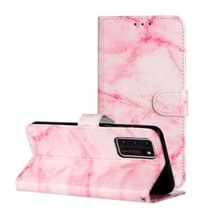 For Huawei P40 Colored Drawing Marble Pattern Horizontal Flip PU Leather Case with Holder & Card Slots & Wallet(Pink Marble)