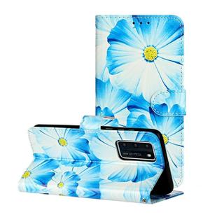 For Huawei P40 Colored Drawing Marble Pattern Horizontal Flip PU Leather Case with Holder & Card Slots & Wallet(Blue Flower)