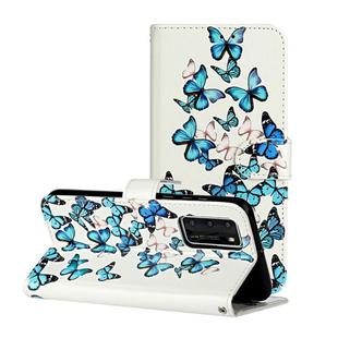 For Huawei P40 Colored Drawing Marble Pattern Horizontal Flip PU Leather Case with Holder & Card Slots & Wallet(Blue Butterfly)