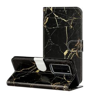 For Huawei P40 Pro Colored Drawing Marble Pattern Horizontal Flip PU Leather Case with Holder & Card Slots & Wallet(Black Gold Marble)