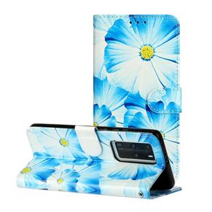 For Huawei P40 Pro Colored Drawing Marble Pattern Horizontal Flip PU Leather Case with Holder & Card Slots & Wallet(Blue Flower)