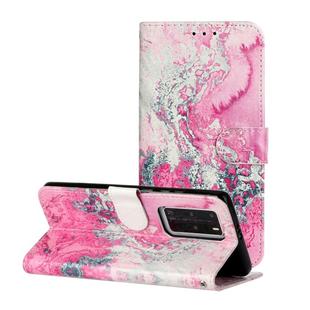 For Huawei P40 Pro Colored Drawing Marble Pattern Horizontal Flip PU Leather Case with Holder & Card Slots & Wallet(Pink Sea Water)