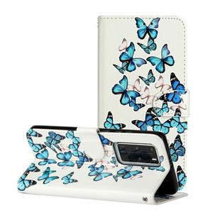 For Huawei P40 Pro Colored Drawing Marble Pattern Horizontal Flip PU Leather Case with Holder & Card Slots & Wallet(Blue Butterfly)