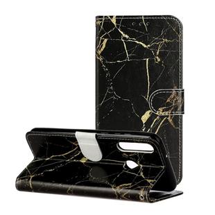 For Huawei Y6p Colored Drawing Marble Pattern Horizontal Flip PU Leather Case with Holder & Card Slots & Wallet(Black Gold Marble)