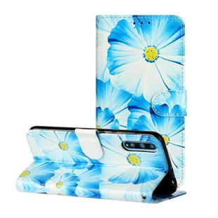 For Huawei Y8p / Enjoy 10s Colored Drawing Marble Pattern Horizontal Flip PU Leather Case with Holder & Card Slots & Wallet(Blue Flower)