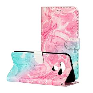 For LG K51 Colored Drawing Marble Pattern Horizontal Flip PU Leather Case with Holder & Card Slots & Wallet(Pink Green Marble)