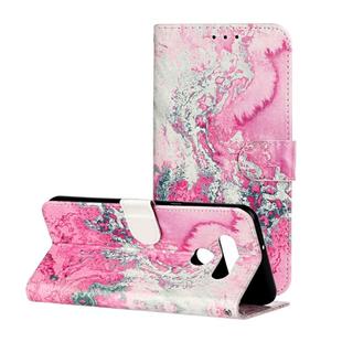 For LG K51 Colored Drawing Marble Pattern Horizontal Flip PU Leather Case with Holder & Card Slots & Wallet(Pink Sea Water)
