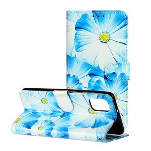 For Samsung Galaxy A41 Colored Drawing Marble Pattern Horizontal Flip PU Leather Case with Holder & Card Slots & Wallet(Blue Flower)